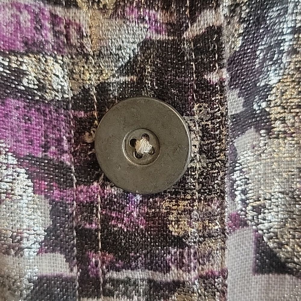 Chico's-Linen purple, silver, blk collared, button down front jkt. Size 2= M 12 - Picture 5 of 8